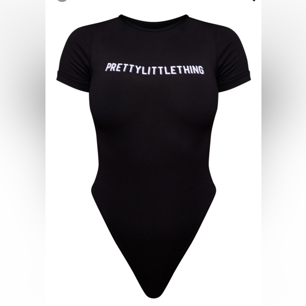 PRETTYLITTLETHING Logo Black Short Sleeve Bodysuit